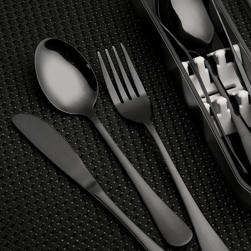 SAOSHYPEI Portable Utensils Set with Case, 4pcs Stainless Steel Reusable Silverware for Lunch Camping School Picnic Workplace, Lunch Box Includ Fork Spoon Knife,Easy to clean,Dishwasher Safe (grey) - Image 5